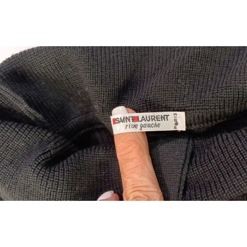 Saint Laurent Vintage Lambswool Roll Tab Turtle Neck ‎ Black Sweater sz 40 - Picture 3 of 14